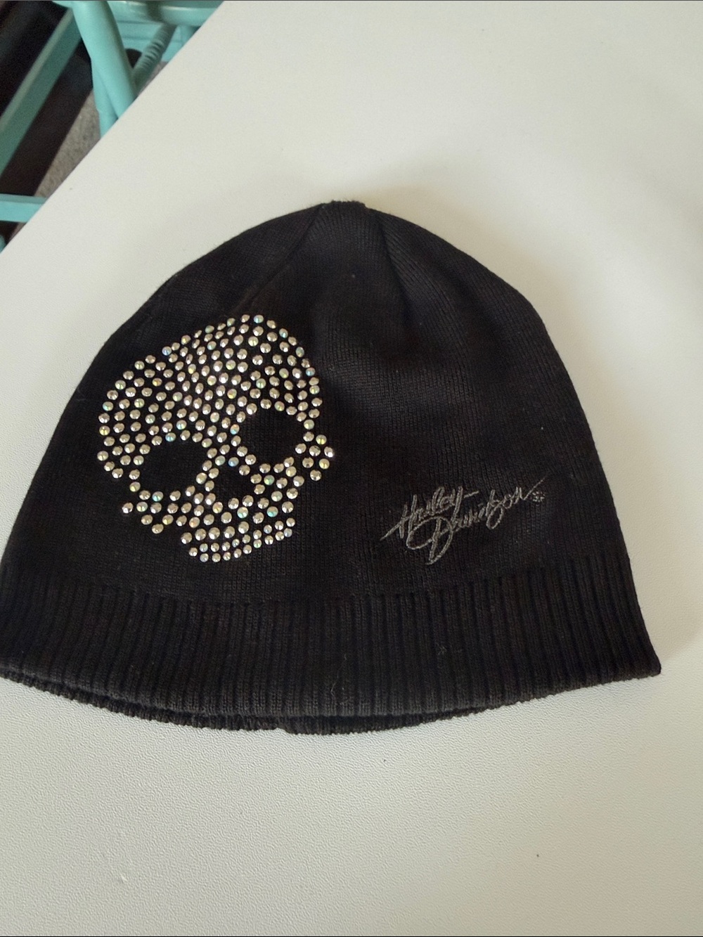 Harley-Davidson Black Beanie with Rhinestone Skull